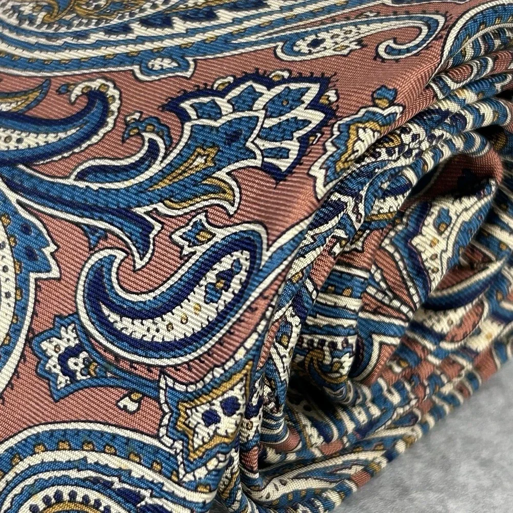 Vintage Paisley Silk Necktie Pink Blue Tattersall Made USA Mens Tie‎ 53 x 3.75
